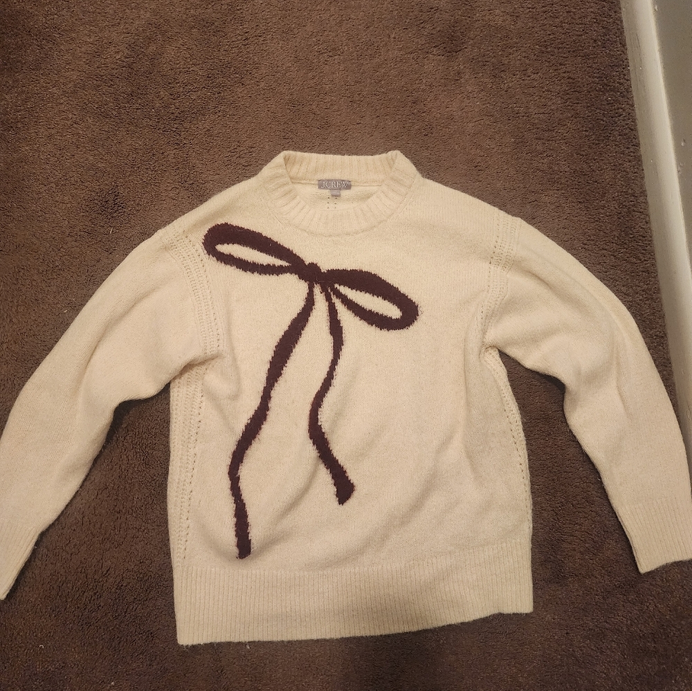 J.Crew Relaxed crewneck pullover in bow print, Sz XS